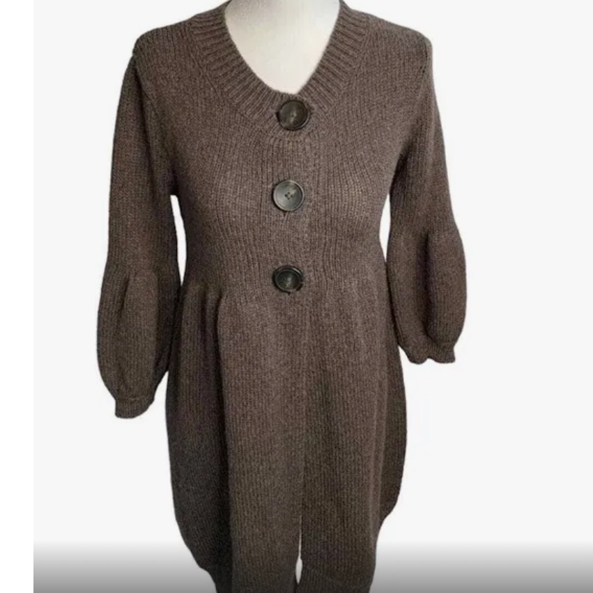 Vince Brown Wool Long Babydoll Cardigan Sweater